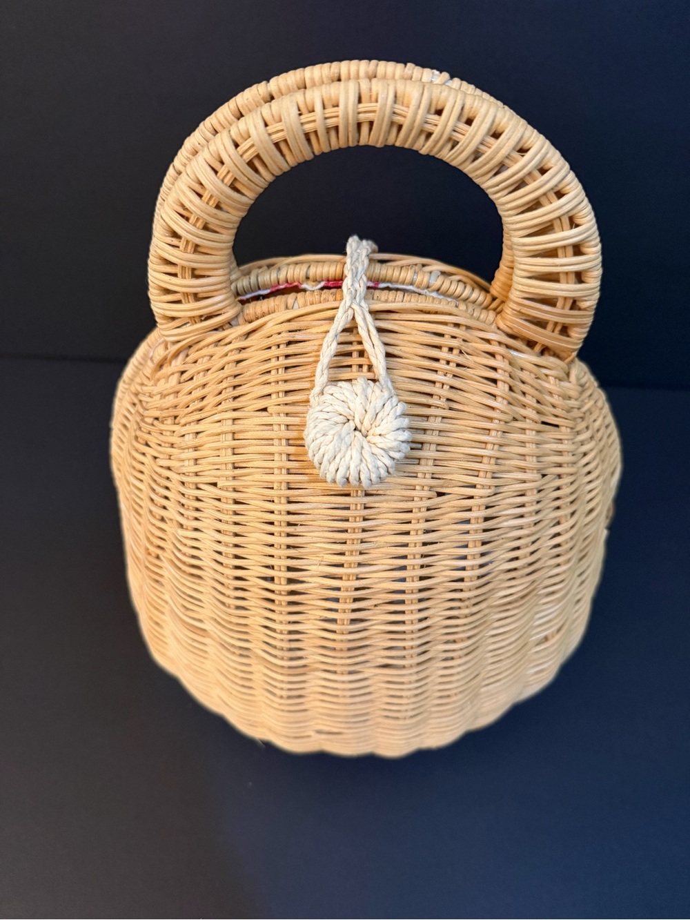 CULT GAIA Round Wicker purse w/ Handle, Floral Lined.